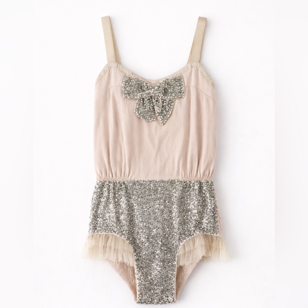 Tutu Du Monde Bebe Powder Pink Bow Sequined Playsuit Onesie Romper Size 1